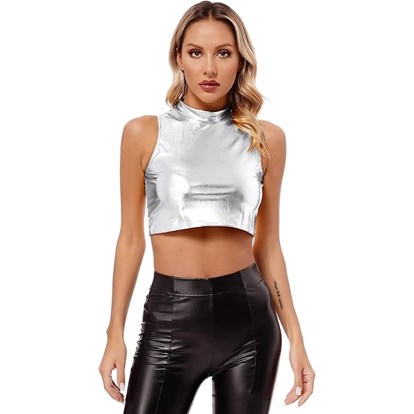 Sxiwei Woman's Shiny Patent Leather Metallic Sleeveless